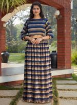 Imported Navy Blue Casual Wear Printed Readymade Skirt With Top